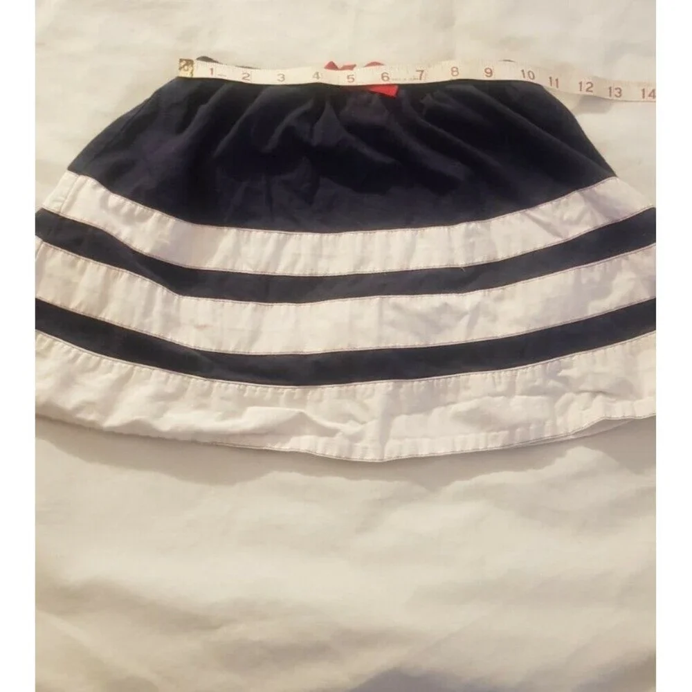 Oshkosh Girls Skirt Short Striped Blue White Size 7 red Bow Elastic Waistline